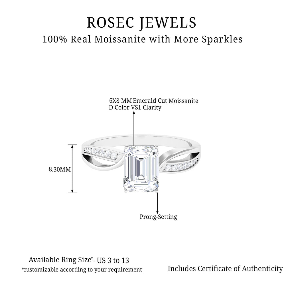 Emerald Cut Moissanite Solitaire Infinity Ring Moissanite - ( D-VS1 ) - Color and Clarity - Rosec Jewels
