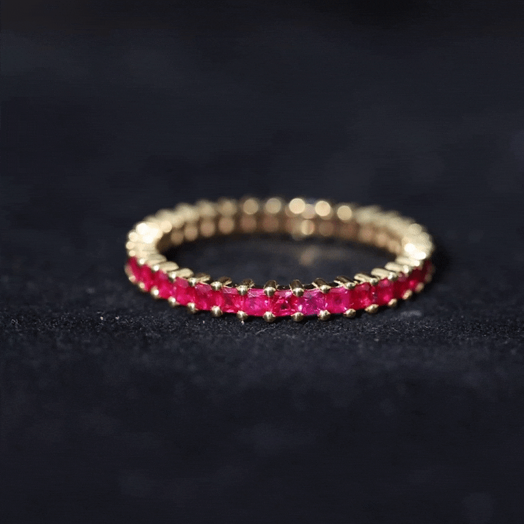 Princess Cut Ruby Eternity Ring in Shared Prong Setting Ruby - ( AAA ) - Quality - Rosec Jewels