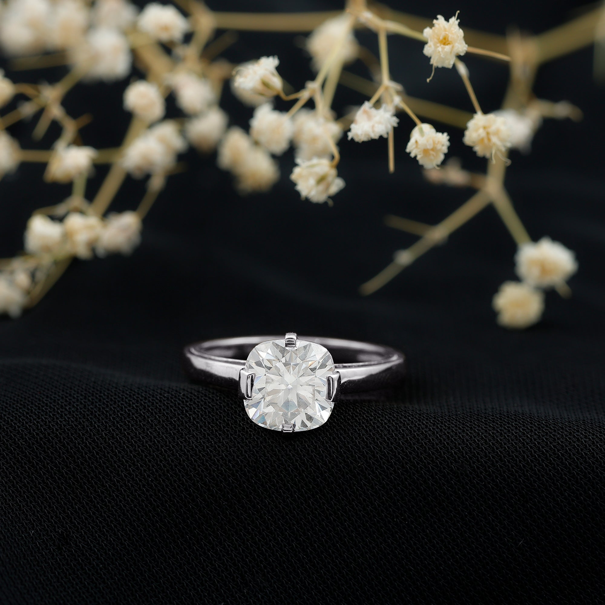 3 Carat Cushion Cut Moissanite Solitaire Engagement Ring with Certificate D-VS1 - Rosec Jewels