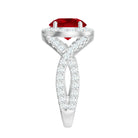 Round Created Ruby Crossover Engagement Ring With Moissanite AAAA - Rosec Jewels