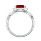 Round Created Ruby Crossover Engagement Ring With Moissanite AAAA - Rosec Jewels
