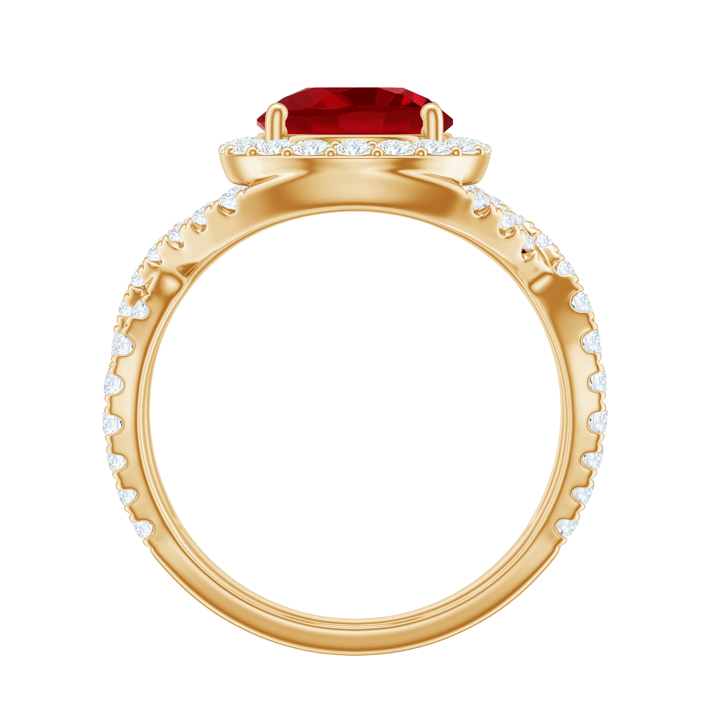 Round Created Ruby Crossover Engagement Ring With Moissanite AAAA - Rosec Jewels
