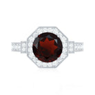 Art Deco 8mm Garnet Engagement Ring with Diamond Halo AAA - Rosec Jewels