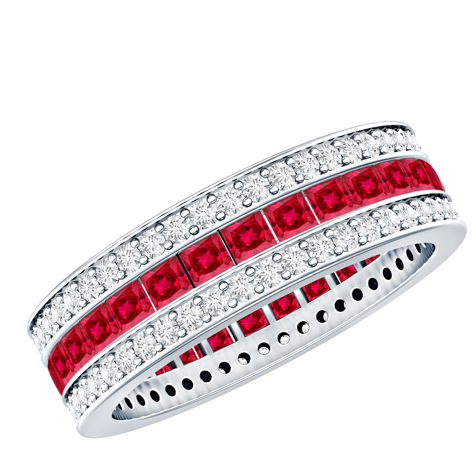 Lab Created Ruby Three Row Wedding Band for Women – Rosec Jewels