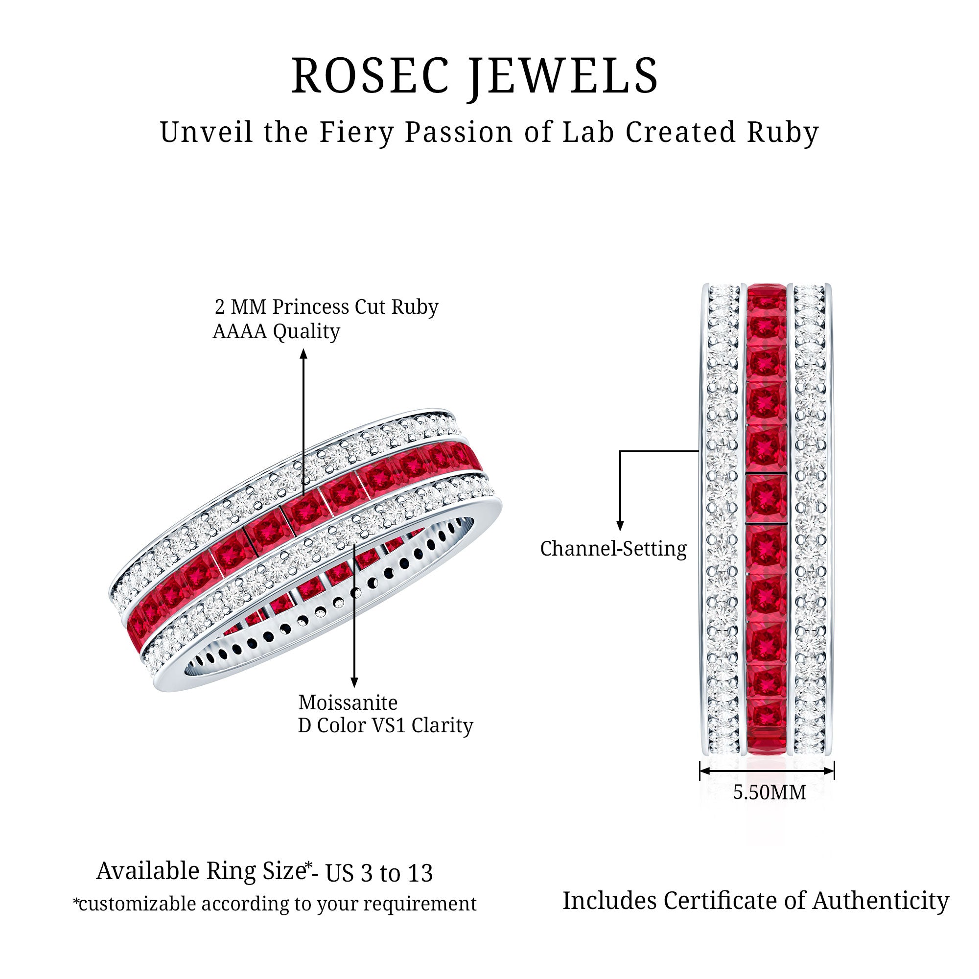 Rosec Jewels-Lab Created Ruby Three Row Wedding Band for Women