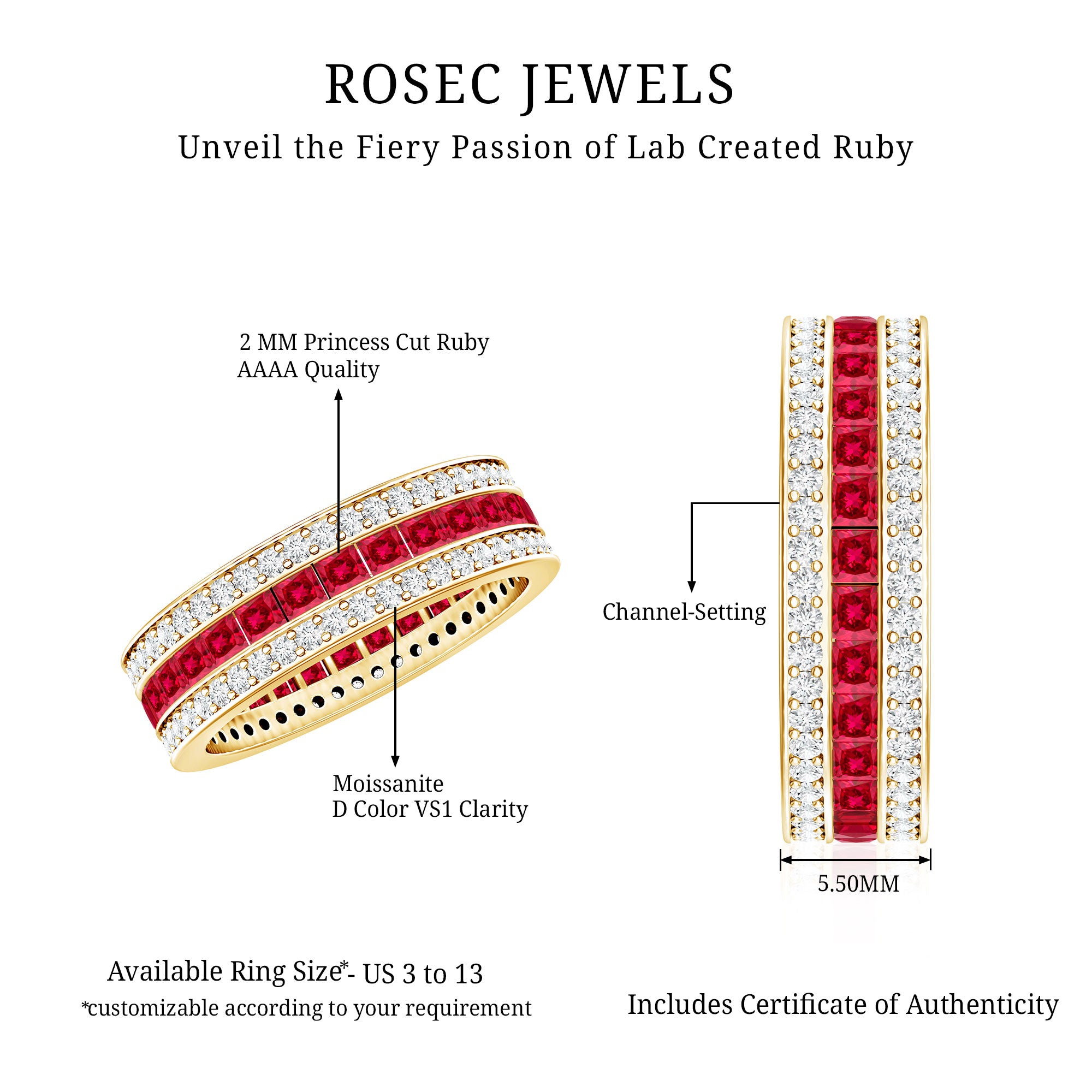 Rosec Jewels-Lab Created Ruby Three Row Wedding Band for Women