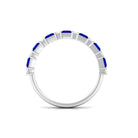 Princess Cut Lab Grown Blue Sapphire Half Eternity Ring with Diamond AAAA - Rosec Jewels