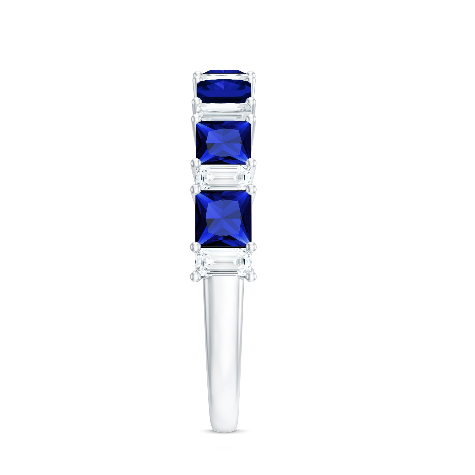 Princess Cut Lab Grown Blue Sapphire Half Eternity Ring with Diamond AAAA - Rosec Jewels