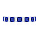 Princess Cut Lab Grown Blue Sapphire Half Eternity Ring with Diamond AAAA - Rosec Jewels