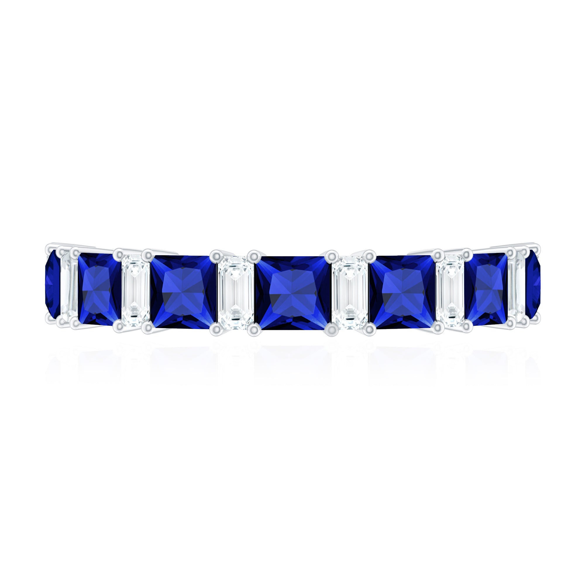 Princess Cut Lab Grown Blue Sapphire Half Eternity Ring with Diamond AAAA - Rosec Jewels