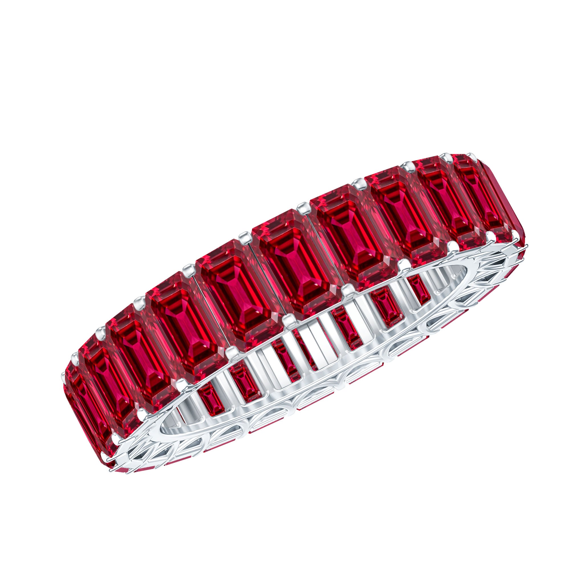 Emerald Cut Lab Grown Ruby Full Eternity Wide Band Ring AAAA - Rosec Jewels