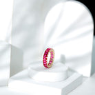 Emerald Cut Lab Grown Ruby Full Eternity Wide Band Ring AAAA - Rosec Jewels