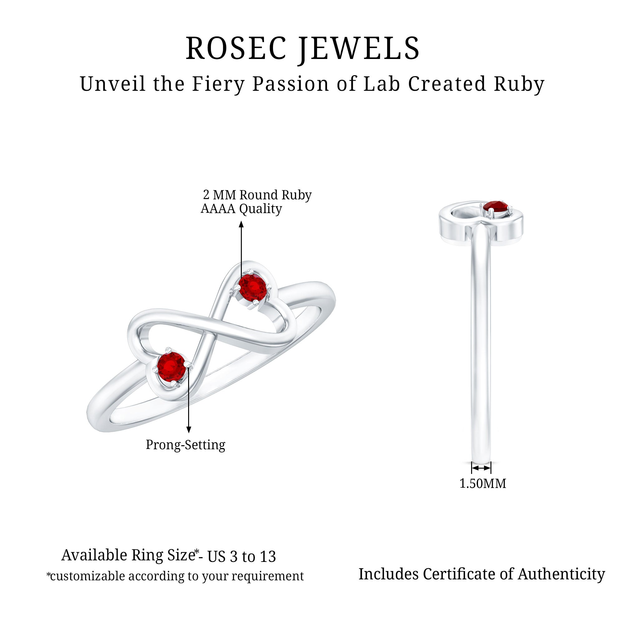 Rosec Jewels-Lab Created Ruby Infinity Heart Promise Ring