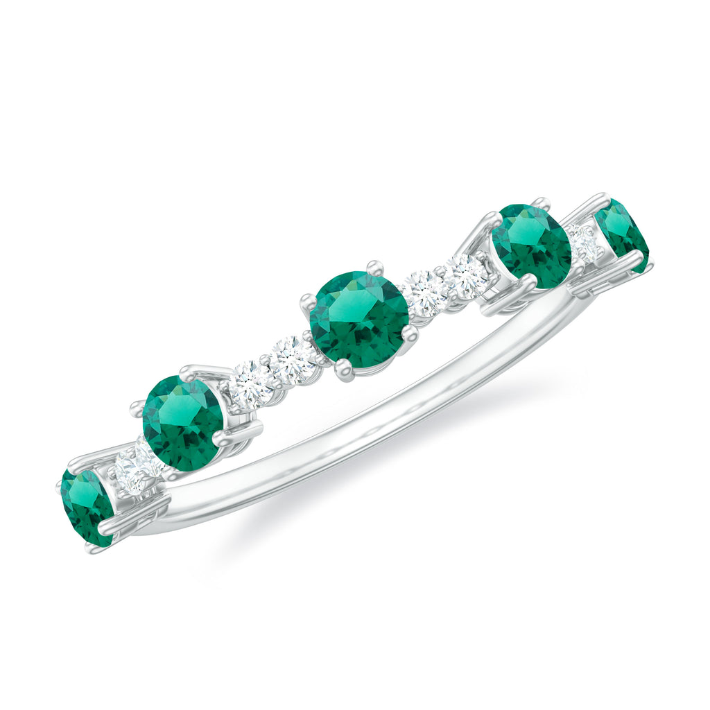 Lab Grown Emerald and Diamond Minimal Half Eternity Ring Lab Created Emerald - ( AAAA ) - Quality - Rosec Jewels