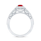 Rosec Jewels-Oval Created Ruby Double Halo Engagement Ring with Diamond