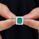 Octagon Cut Lab-Created Emerald Halo Engagement Ring with Diamond Lab Created Emerald - ( AAAA ) - Quality - Rosec Jewels
