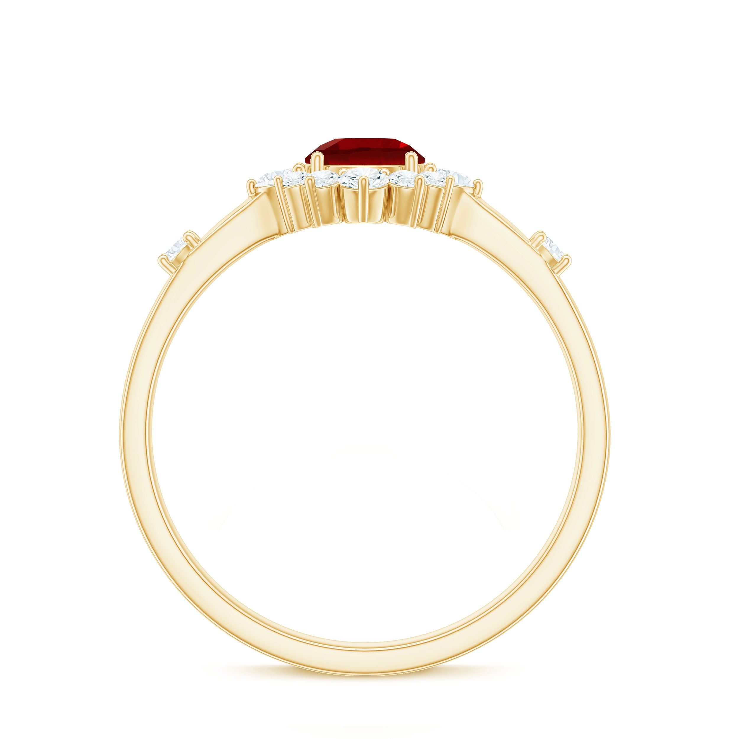 Rosec Jewels-Round Lab Created Ruby Promise Ring with Diamond Halo
