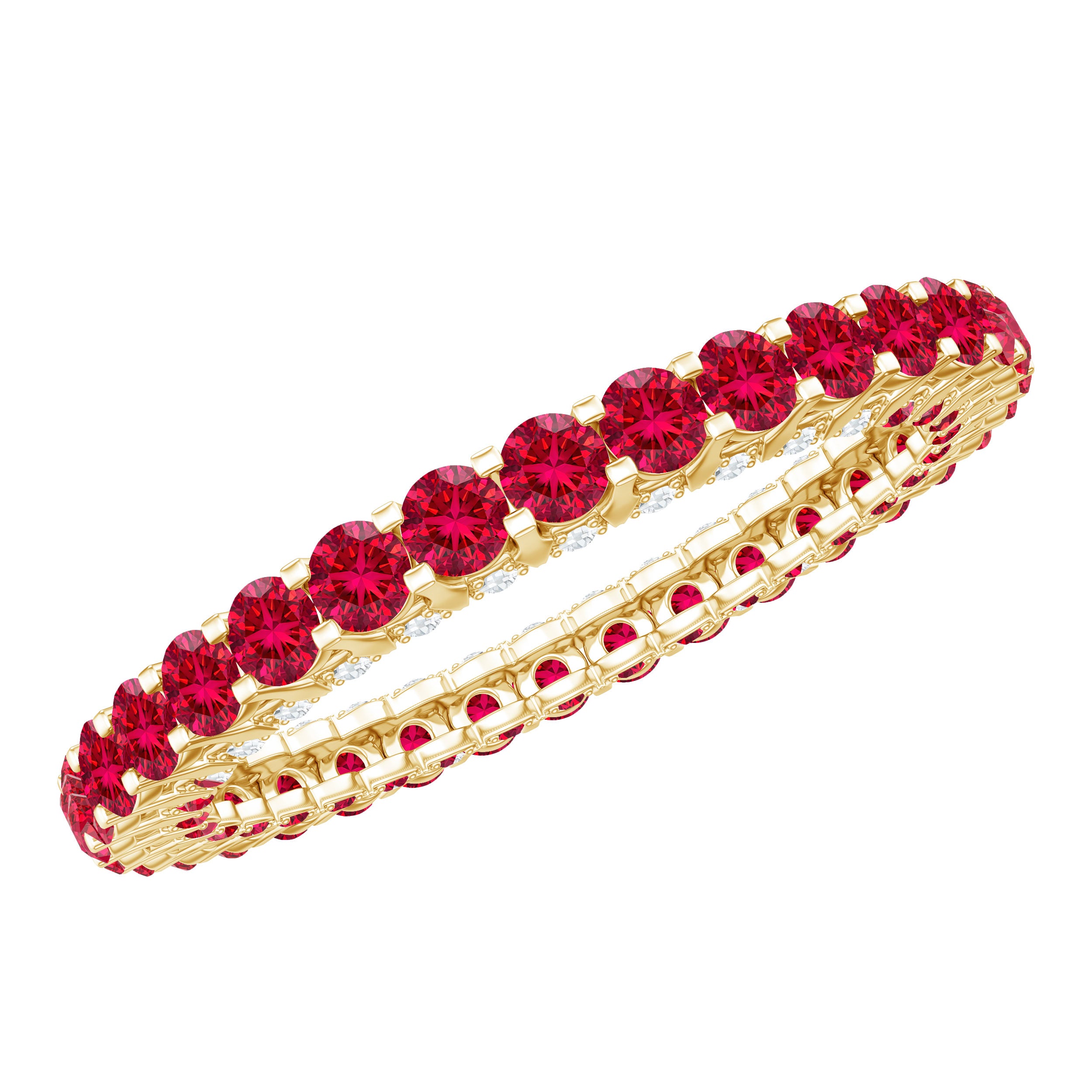 Round Shape Lab Grown Ruby and Diamond Eternity Wedding Band AAAA - Rosec Jewels