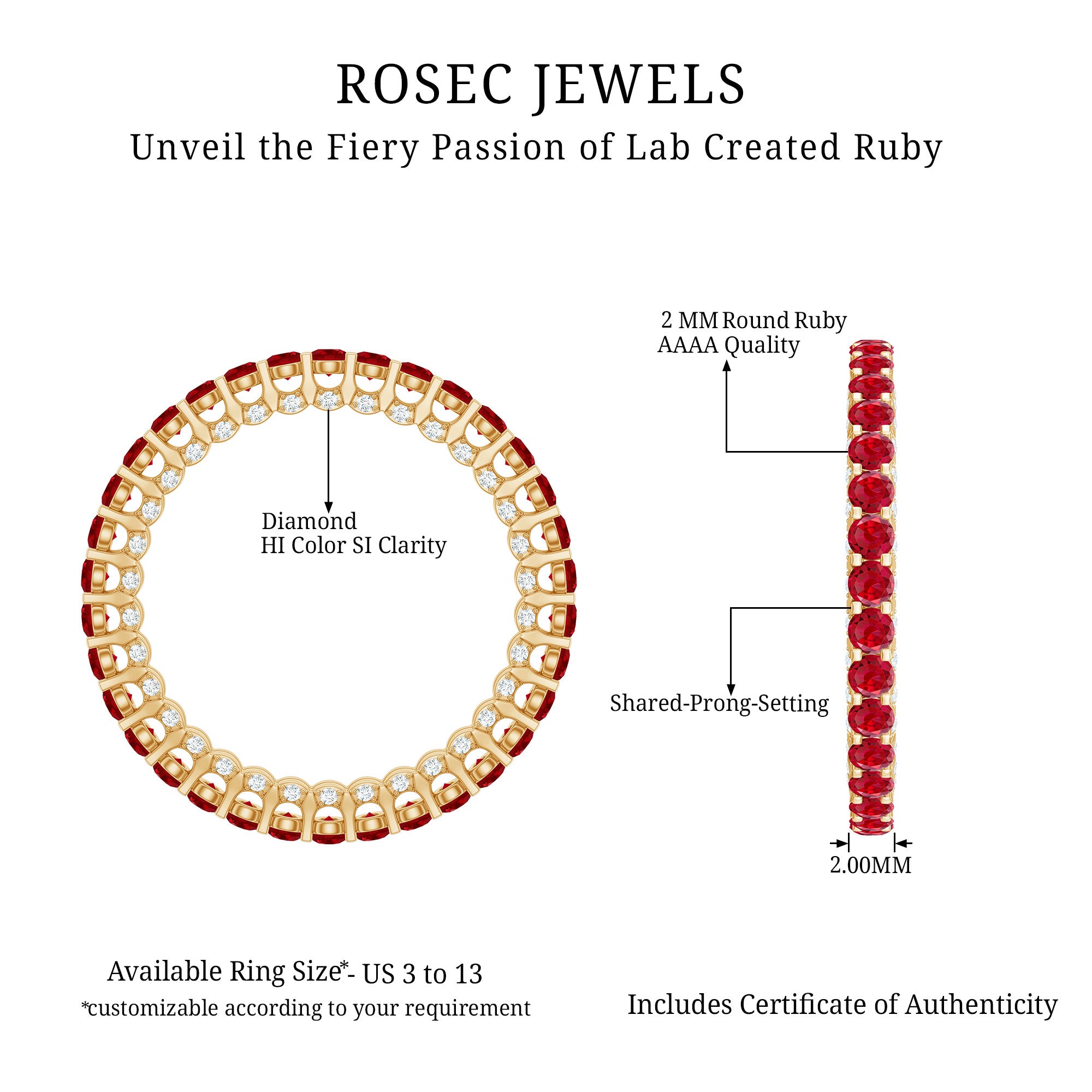 1.75 CT Round Shape Lab Grown Ruby and Diamond Eternity Wedding Band Lab Created Ruby - ( AAAA ) - Quality - Rosec Jewels