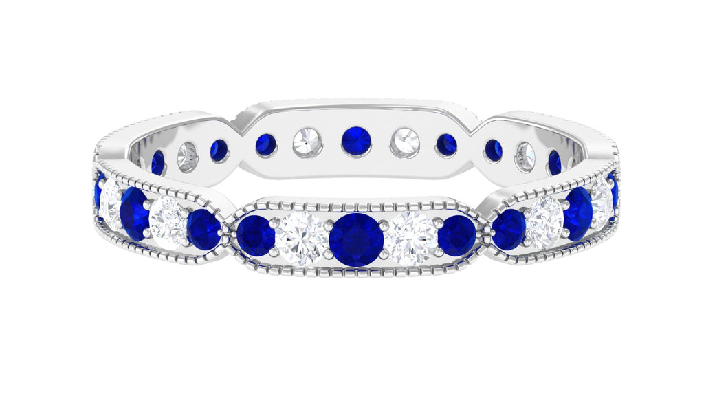 1.25 CT Lab Created Blue Sapphire Milgrain Full Eternity Ring with Diamond Lab Created Blue Sapphire - ( AAAA ) - Quality - Rosec Jewels
