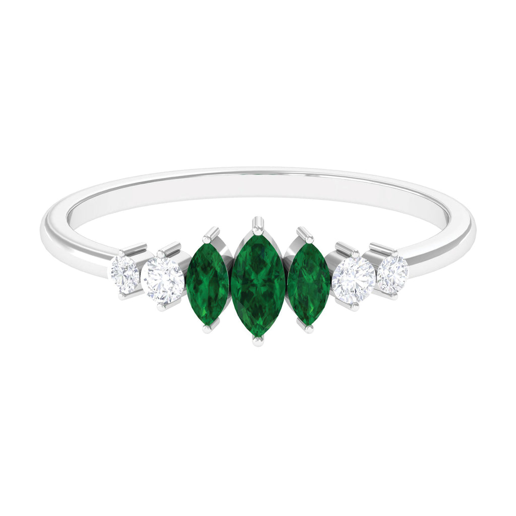 Marquise Cut Created Emerald and Diamond Graduated Ring Lab Created Emerald - ( AAAA ) - Quality - Rosec Jewels