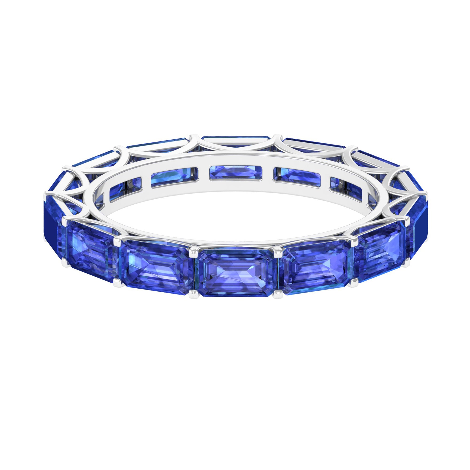 Emerald Cut Created Blue Sapphire East West Eternity Band Ring Lab Created Blue Sapphire - ( AAAA ) - Quality - Rosec Jewels