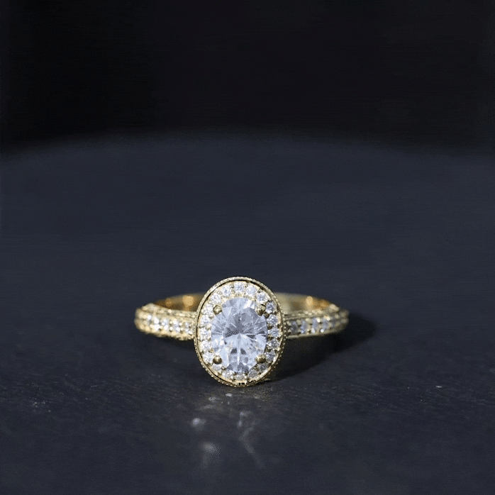 Vintage Style Oval Moissanite Halo Engagement Ring Moissanite - ( D-VS1 ) - Color and Clarity - Rosec Jewels