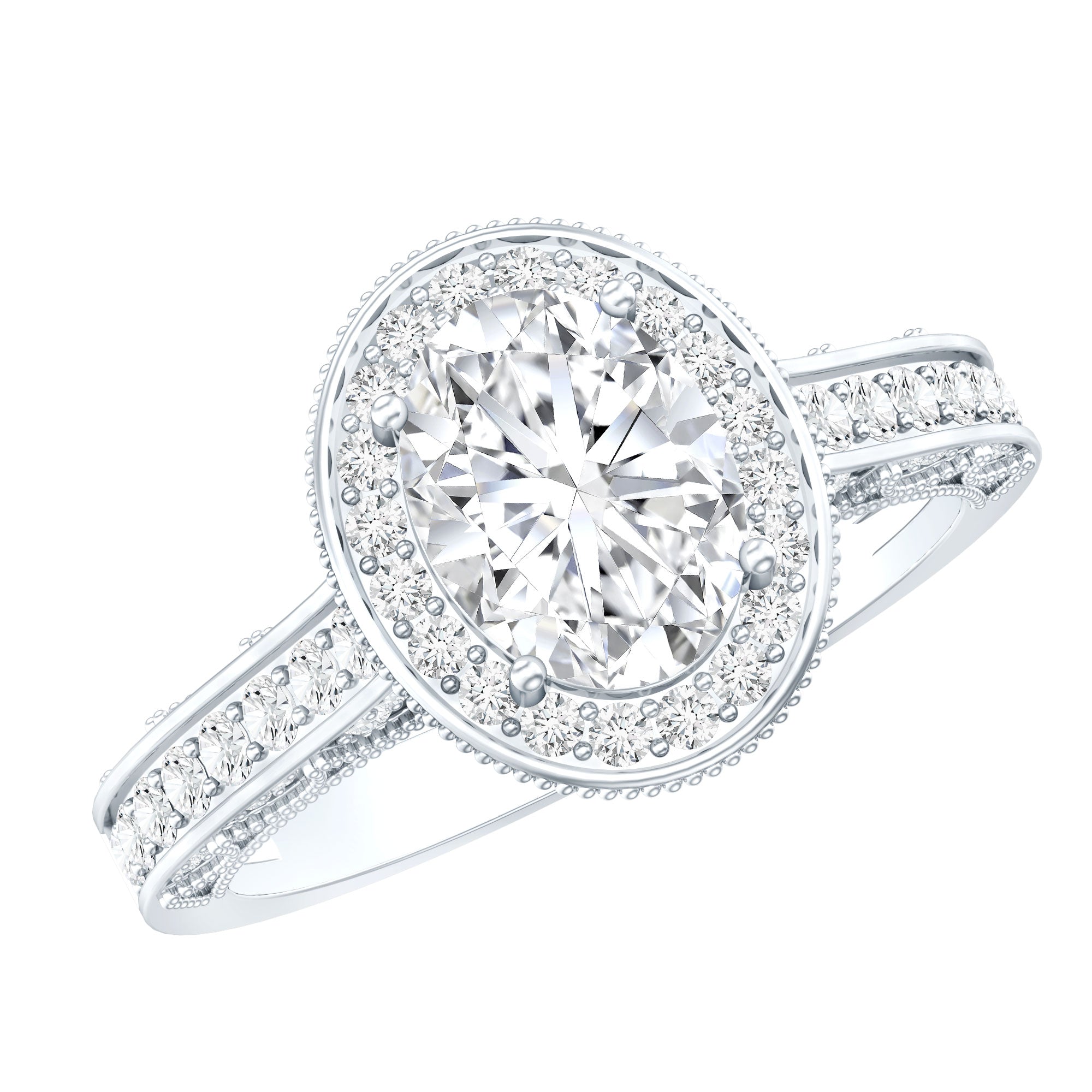 Rosec Jewels-6X8 MM Oval Moissanite Victorian Engagement Ring with Halo