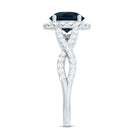 8mm Round London Blue Topaz Crossover Engagement Ring with Diamond Halo AAA - Rosec Jewels