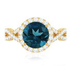 8mm Round London Blue Topaz Crossover Engagement Ring with Diamond Halo AAA - Rosec Jewels