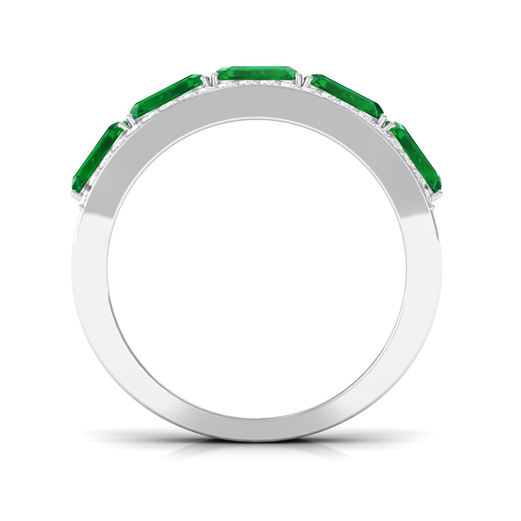 Octagon Cut Created Emerald and Diamond East West Half Eternity Band Lab Created Emerald - ( AAAA ) - Quality - Rosec Jewels
