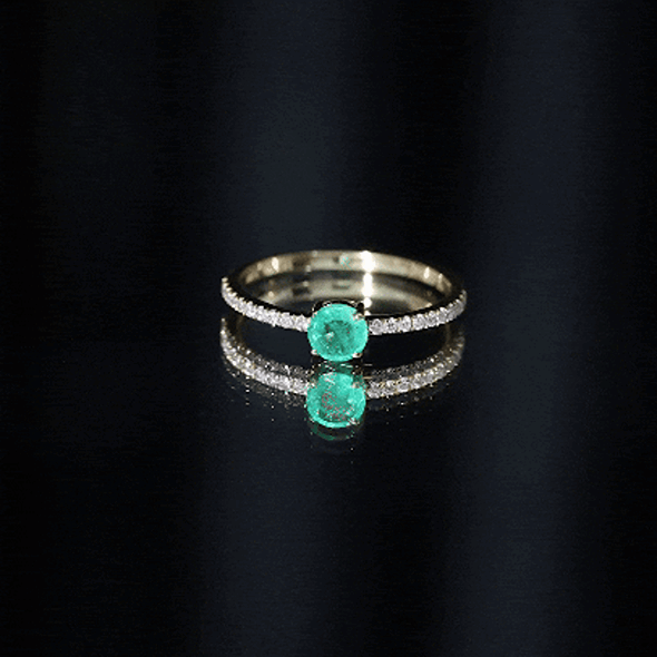 Rosec Jewels-Natural Emerald Promise Ring with Diamond Side Stones