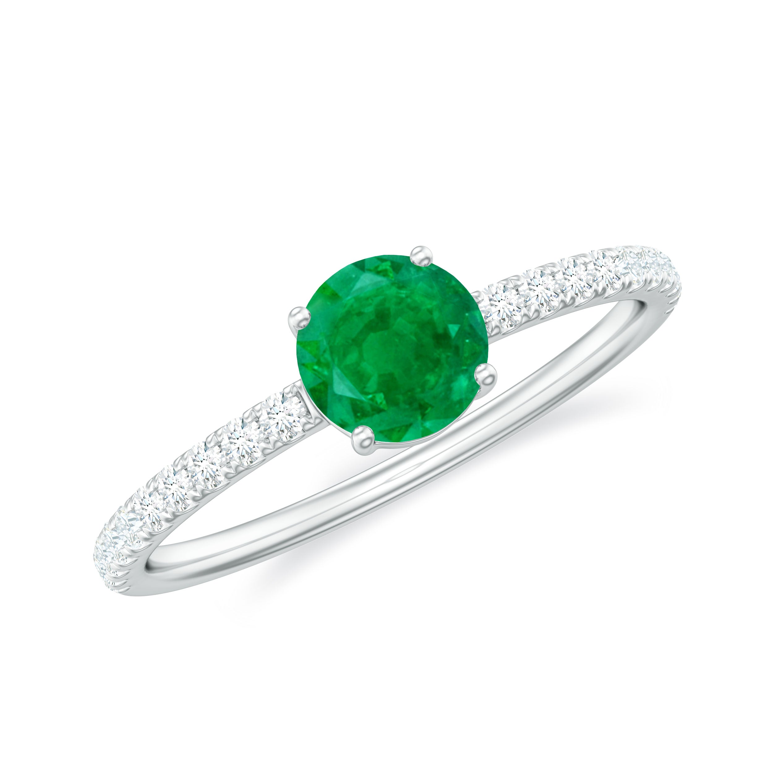 Rosec Jewels-Natural Emerald Promise Ring with Diamond Side Stones