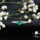 Rosec Jewels-Natural Emerald Promise Ring with Diamond Side Stones