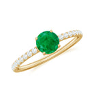 Rosec Jewels-Natural Emerald Promise Ring with Diamond Side Stones