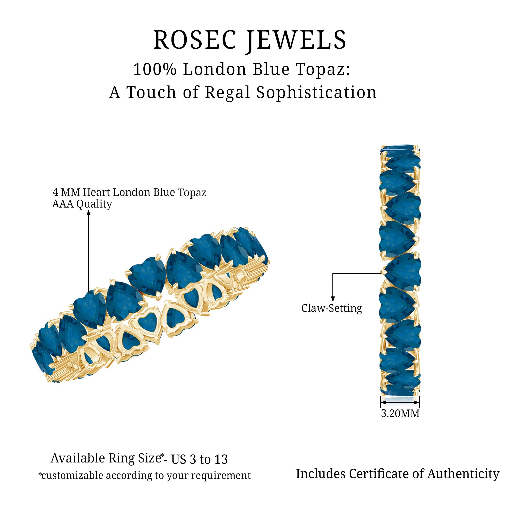 Rosec Jewels-London Blue Topaz Heart Eternity Band Ring