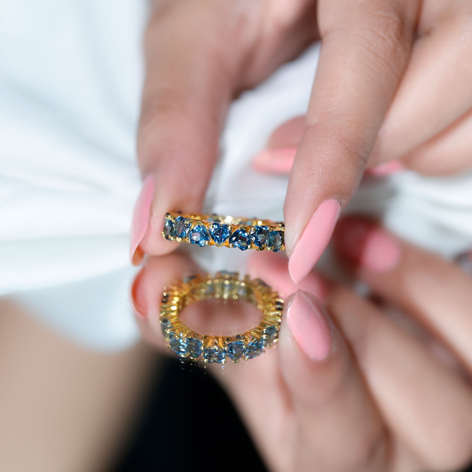 Rosec Jewels-London Blue Topaz Heart Eternity Band Ring