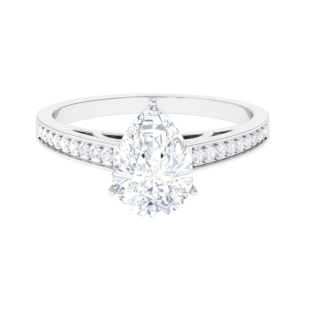Classic Pear Cut Moissanite Solitaire Engagement Ring Moissanite - ( D-VS1 ) - Color and Clarity - Rosec Jewels