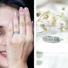 Baguette Emerald and Diamond Braided Half Eternity Band Ring AAA - Rosec Jewels