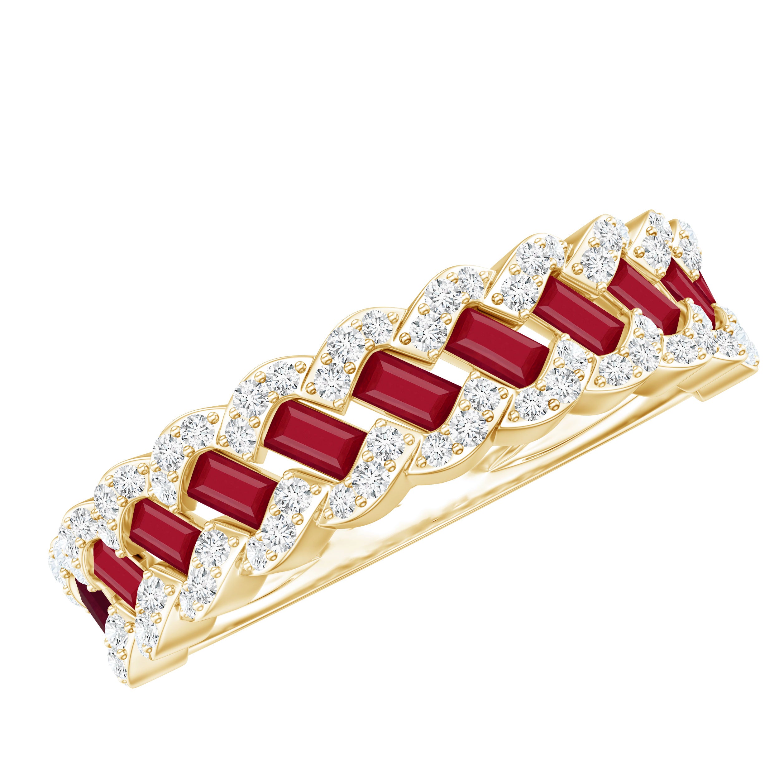 Rosec Jewels-Natural Baguette Ruby Half Eternity Band with Diamond
