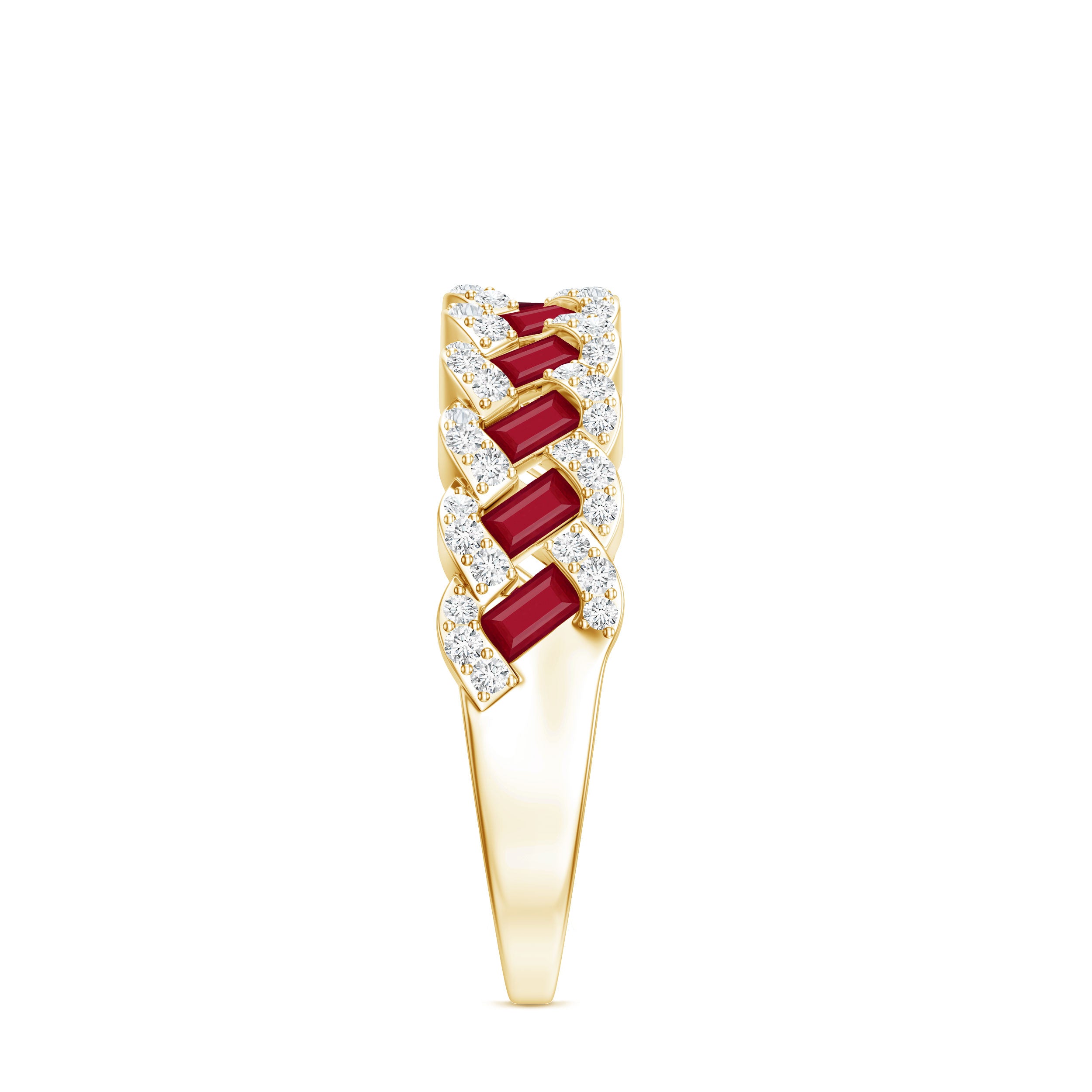 Rosec Jewels-Natural Baguette Ruby Half Eternity Band with Diamond