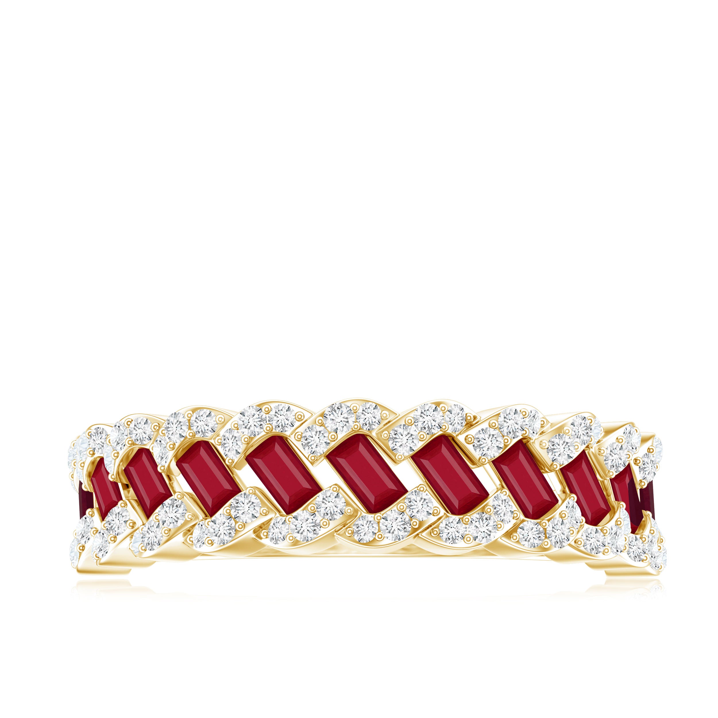 Rosec Jewels-Natural Baguette Ruby Half Eternity Band with Diamond
