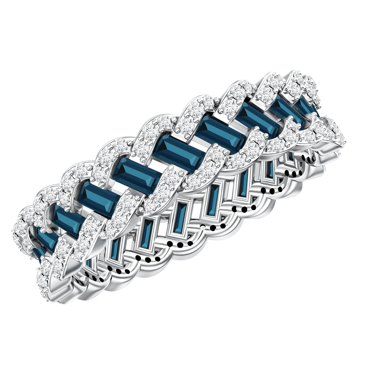 Baguette London Blue Topaz Full Eternity Band with Diamond AAA - Rosec Jewels