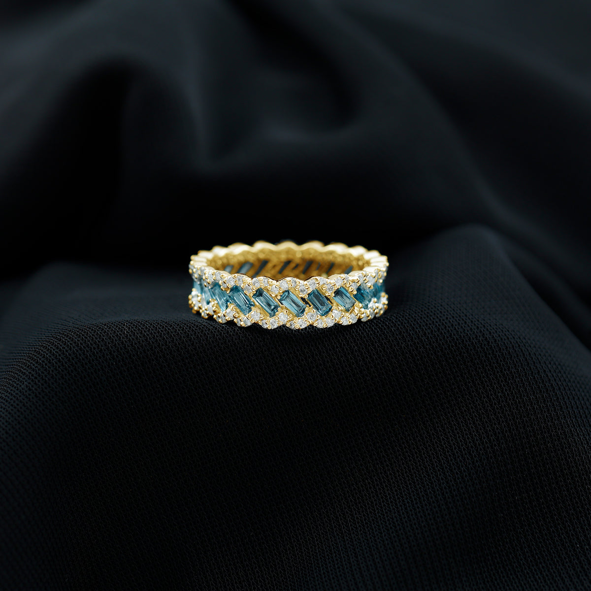 Baguette London Blue Topaz Full Eternity Band with Diamond AAA - Rosec Jewels