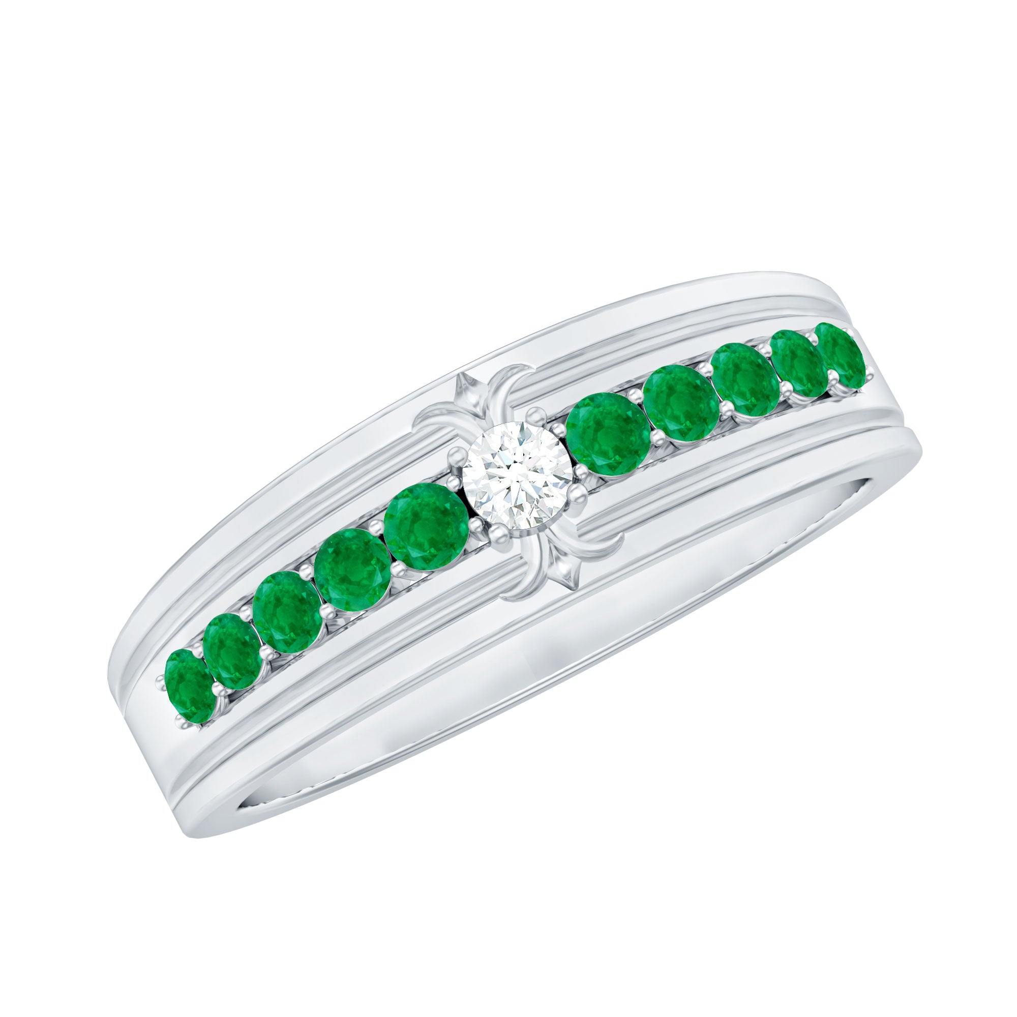 Real Diamond and Emerald Anniversary Ring for Women