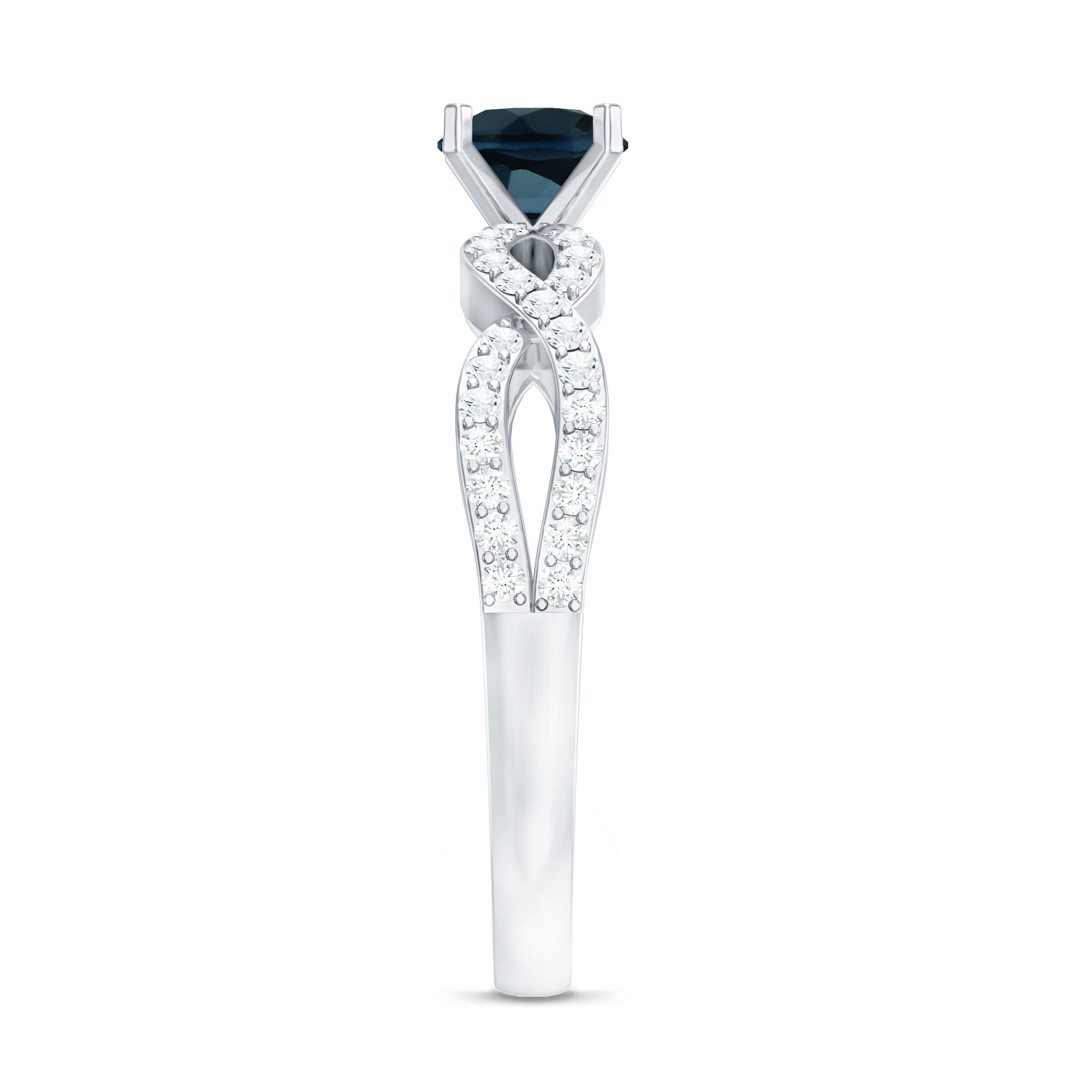 Rosec Jewels-Round Blue Topaz Infinity Engagement Ring with Diamonds