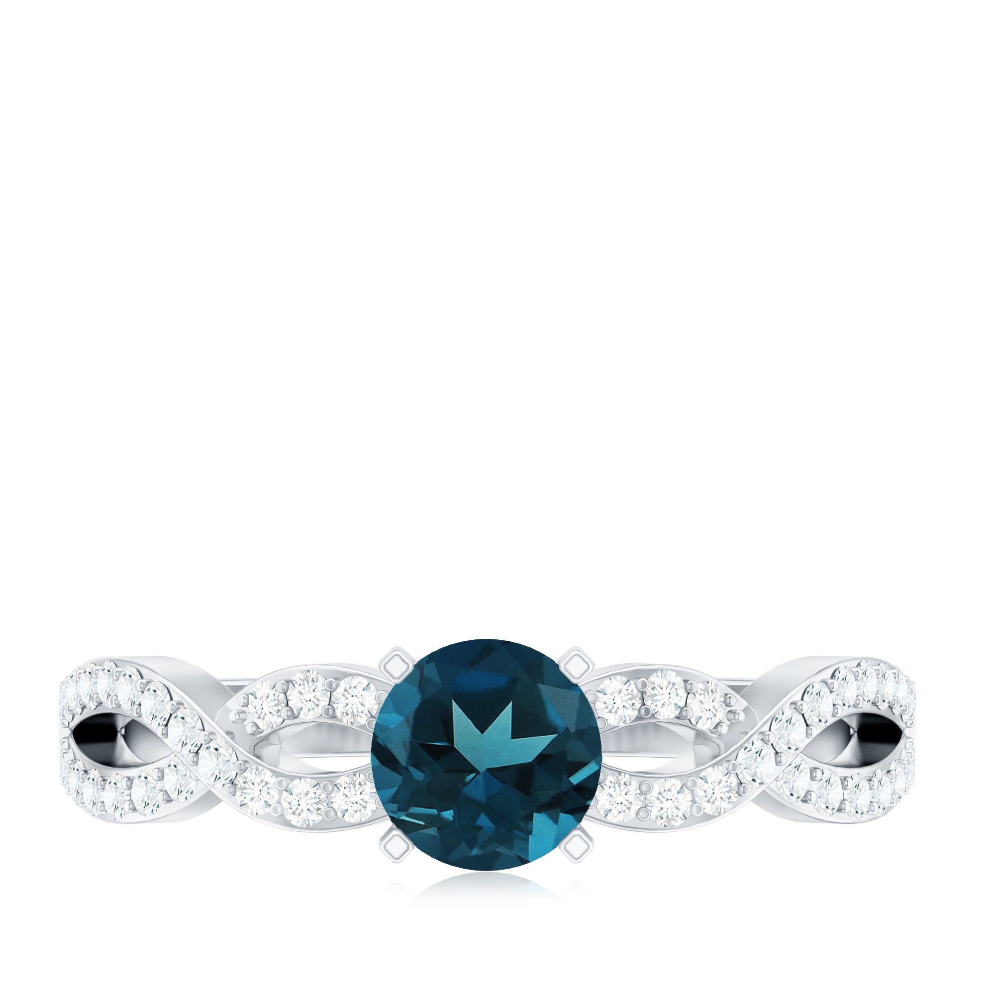 Rosec Jewels-Round Blue Topaz Infinity Engagement Ring with Diamonds