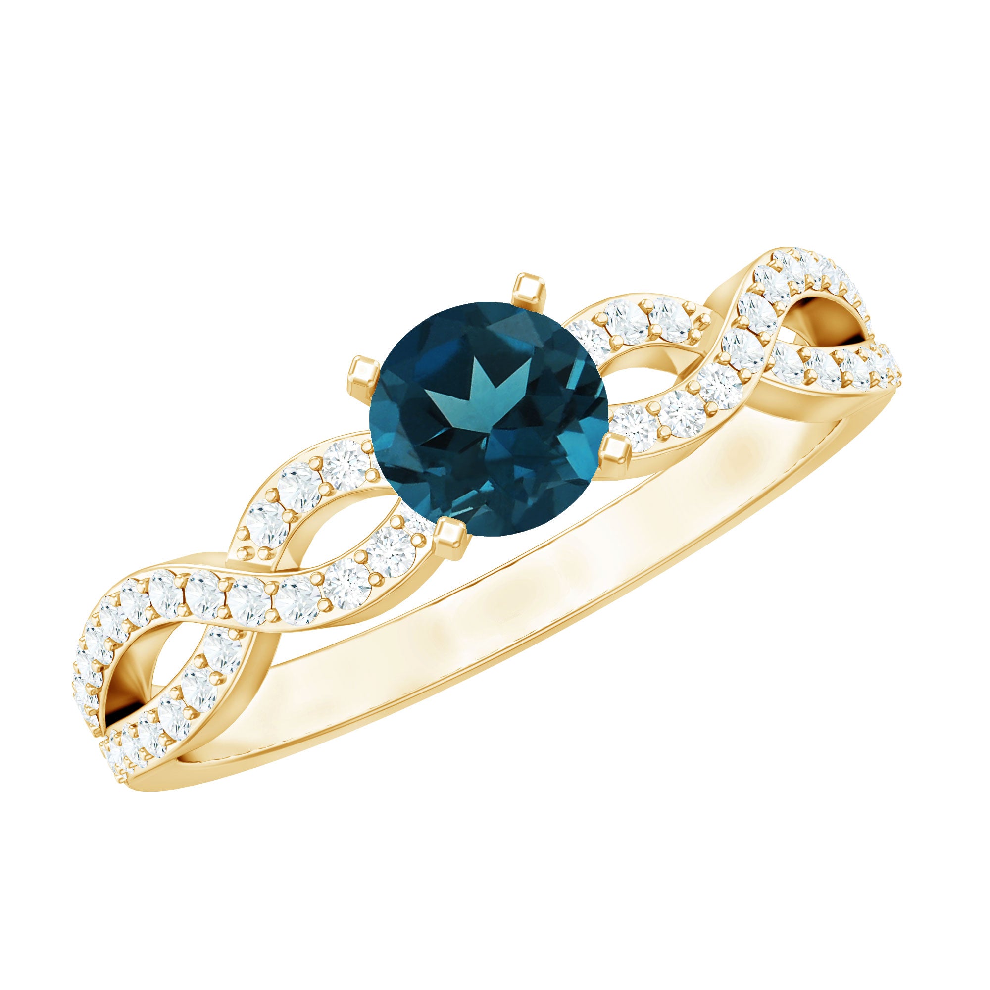 Rosec Jewels-Round Blue Topaz Infinity Engagement Ring with Diamonds