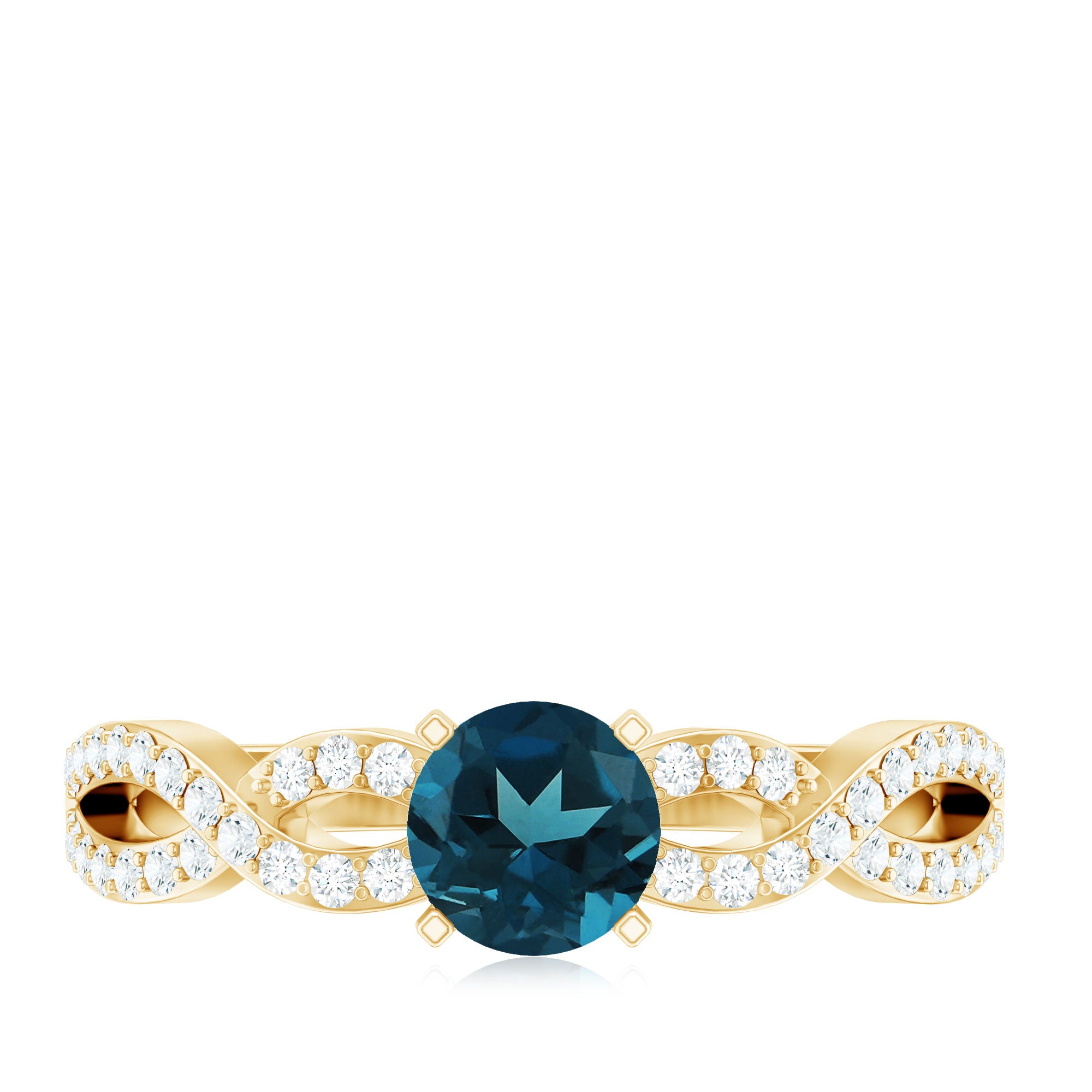 Rosec Jewels-Round Blue Topaz Infinity Engagement Ring with Diamonds