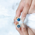 2 Carat Round London Blue Topaz Classic Engagement Ring with Diamond Halo AAA - Rosec Jewels